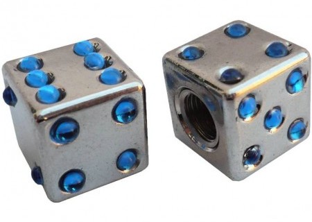 Колпачок камеры TW V-11D Игральные кости из пластика, сереб. цвета с голуб. камушками (в комплекте 4шт) Автомобильного стандарта